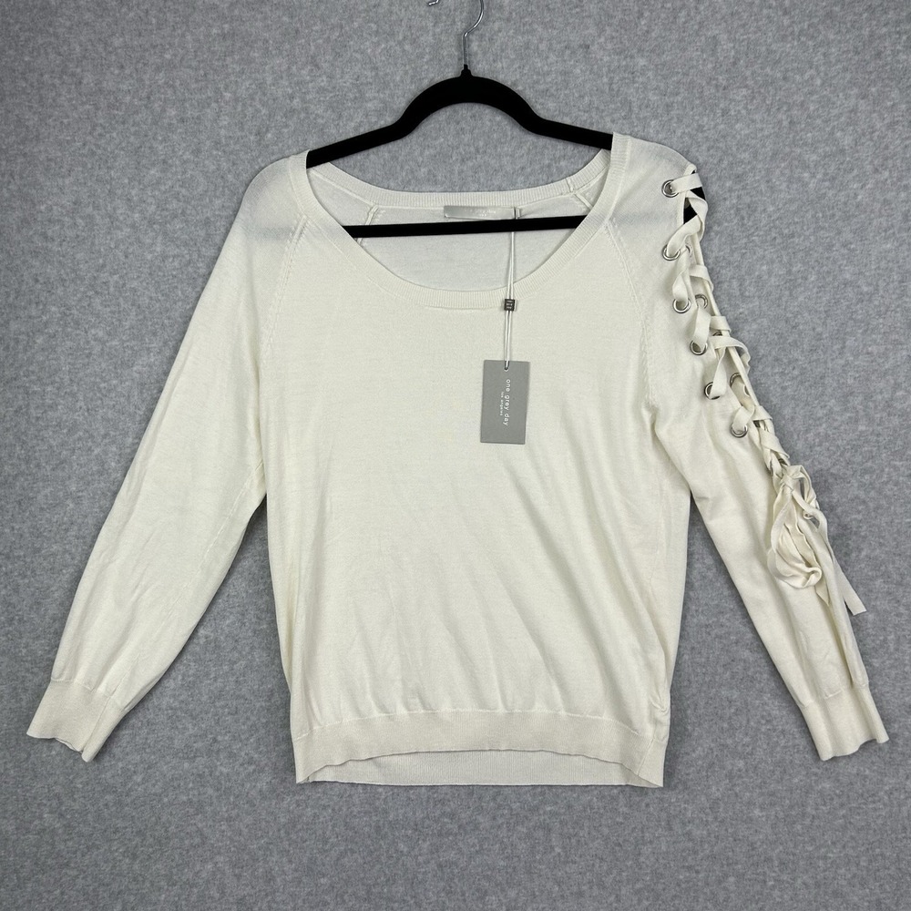 One Grey‎ Day Revolve Boro Sweater Ivory $198 ✨NEW Size M Cutout Long Sleeve Bow